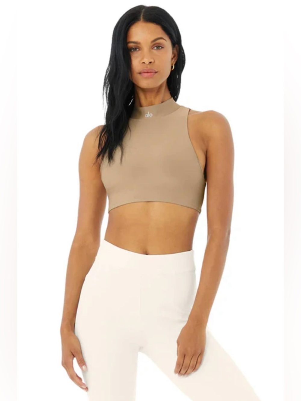 ALO Yoga Women's High Neck Cropped Tank Top in Taupe